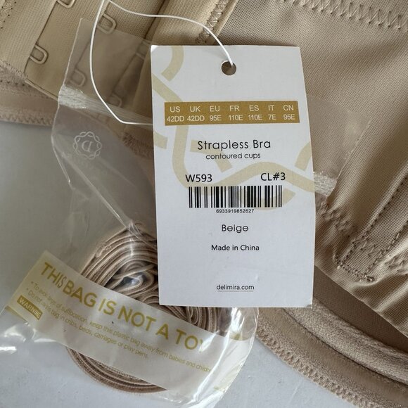 DELIMIRA Womens Strapless Push Up Bra Underwire Contour Multiway Plus 42DD Beige - Picture 3 of 6